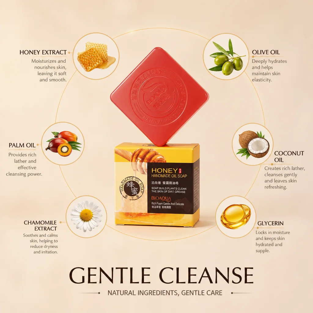 Honey Handmade Oil Soap Plant‑Based Oils Foam Gentle Deep Clean Nourishing Moisture Lock Face Body Cleansing Soap for Daily Care