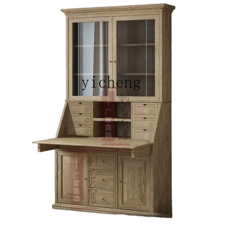 

ZF Solid Wood Desk Combined Bookcase Retractable Storage Multifunctional Flip Desk