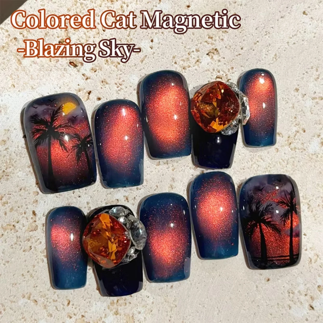 MIANEL 2026 Fall/Winter New Sunset Cat Eye Nail Gel, Colorful Gradient Satin, Delicate Glass Bead Cat Eye Nails