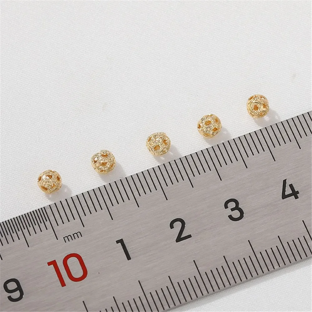 

14K Gold-plated Hollowed Out Small Flower Ball with Separated Beads DIY Handmade Bracelet Round Bead Necklace Accessory Material