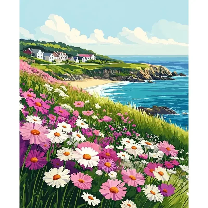 DIY Round/Square Diamond Painting  Painting By Numbers Coastal Flowers For Adults Paint By Numbers Wall Decor Handmade Gift