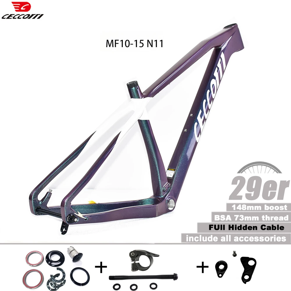 CECCOTTI 29er Carbon Hardtail MTB Frame BSA 148x12mm Boost Hanger Sizes S M L XL Carbon Fiber Bike Bicycle Frame