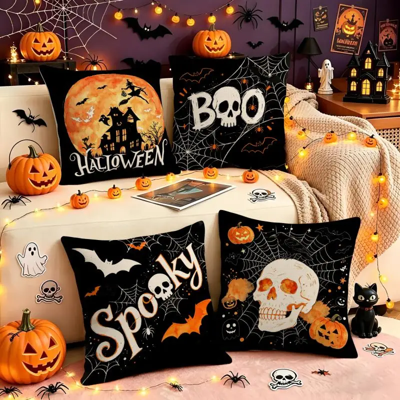 2 Stück Halloween-Kissenbezüge mit Aufdruck, gruselige Atmosphäre, Kissenhülle für Wohnzimmer, dekorative Sofakissenbezüge 45x45cm – Detail 3