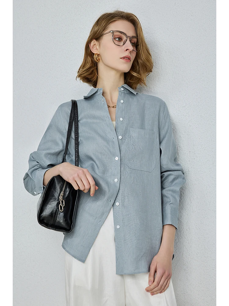 

UNQ l Мягкая льняная рубашка с воротником-стойкой, свободного кроя, женская, повседневная, для весеннего гардероба, дышащая, с длинным рукавом, на пуговицах