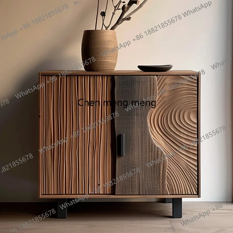 

Wabi Sandy Wind Solid Wood Entrance Dining Side Cabinet Living Room Wall Storage Household Multifunctional Storage Cabinet