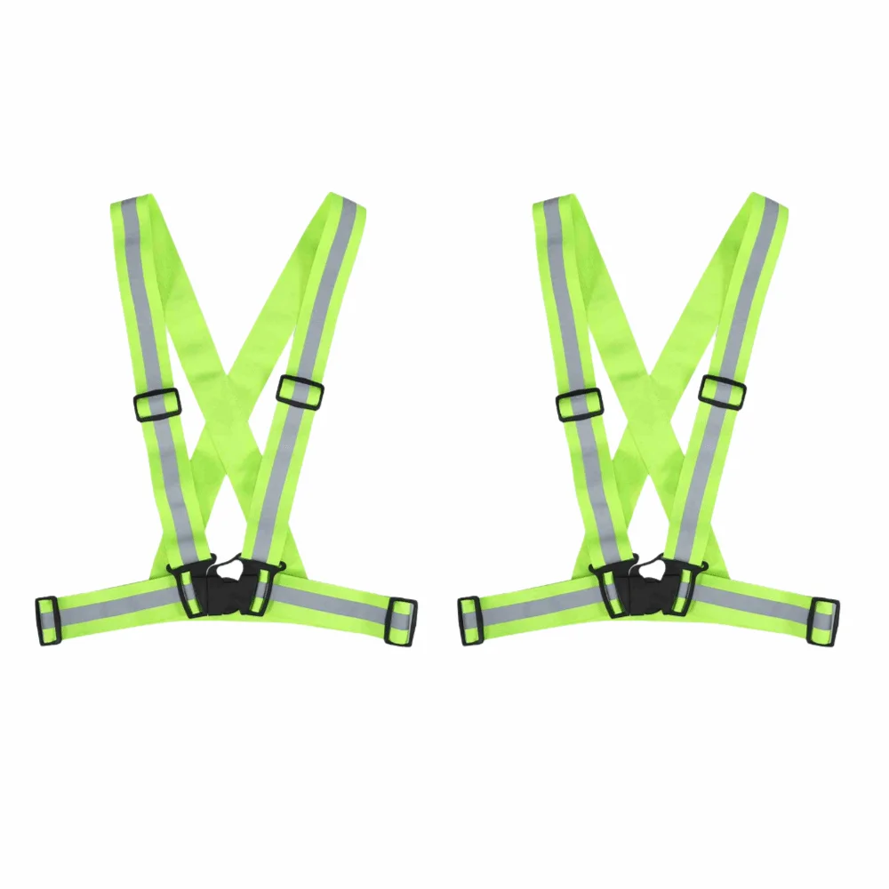 2pcs Adjustable Strap Reflective Safety Vest Unisex Design Elastic Band High Visibility Vest Green Color Elastic Safety Strap
