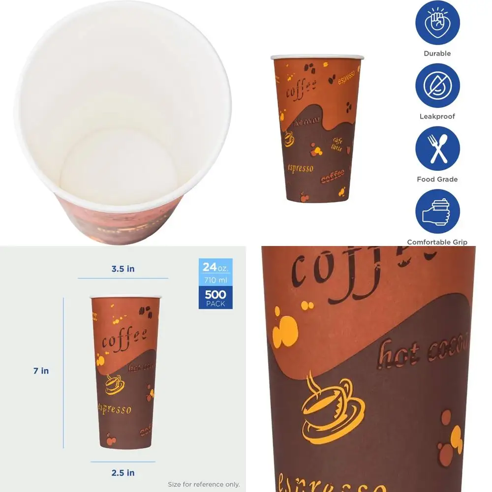 

Одноразовые двухслойные герметичные бумажные кофейные чашки на 24 унции, 500 шт., 90 мм для горячих напитков