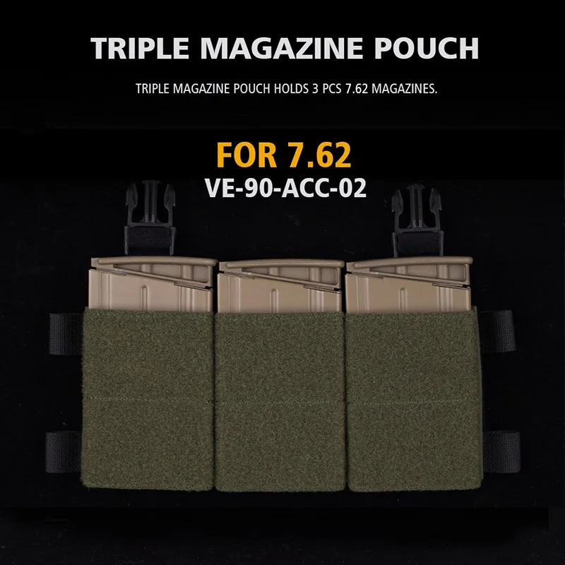 Bolsa tripla para revista 5.56/7.62 para colete tático lv119/hsp/escarab com fivela de tamanho 2.5cm bolsas airsoft mag