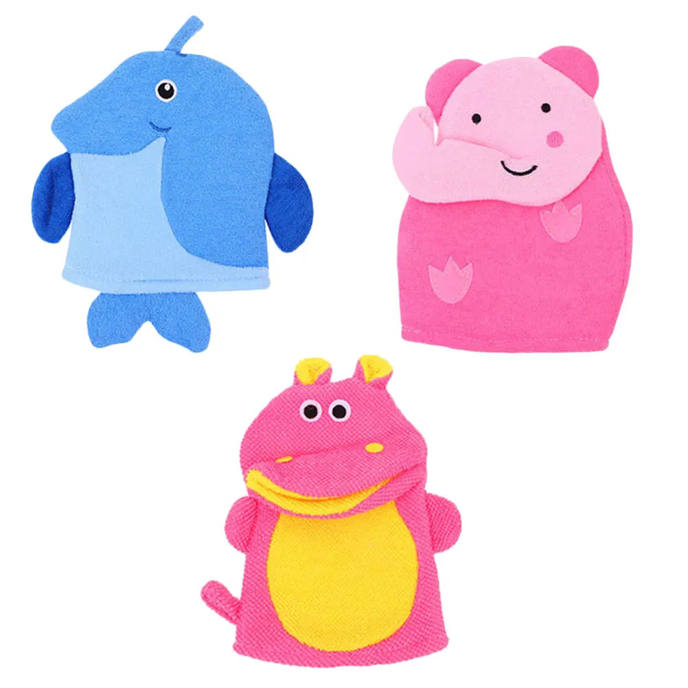 

3 Pcs Kids Bath Towel Gloves Animal Design Exfoliating Shower Mitts Reusable Cleaning Supplies Soft Lightweight
