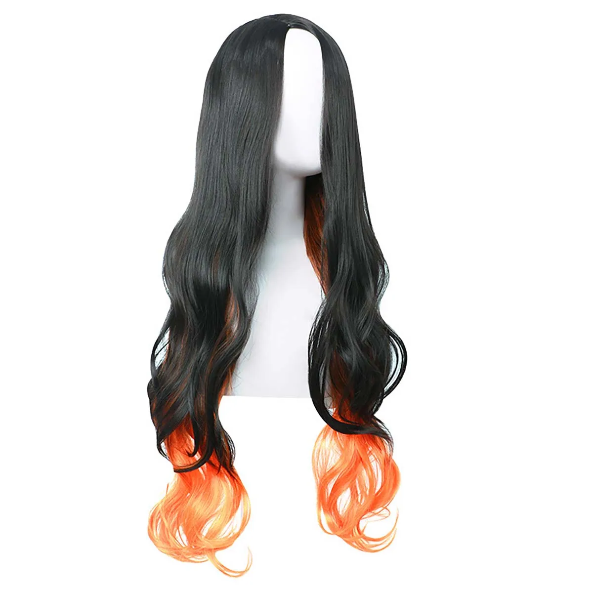 Women Girls Anime demon slayer Cosplay Nezuko Long Curly Orange and Black Wigs