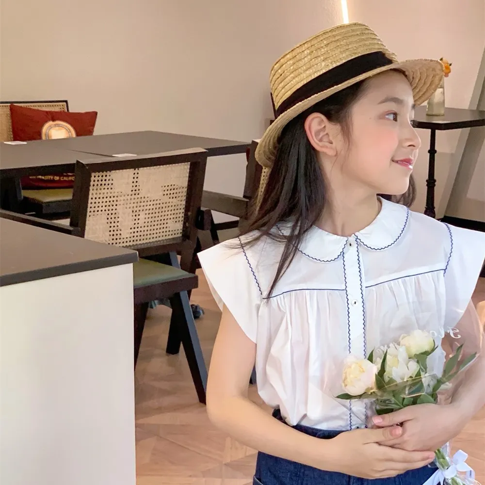 قمصان صيفية عصرية للأطفال والبنات ملابس أطفال قطنية قميص بناتي جميل بنمط عرقي بسيط