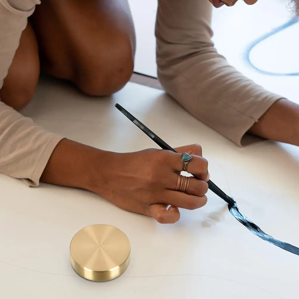 Round Ruler Paperweight Heavy Desktop Decorations Brass Letterweight Chinese Painting