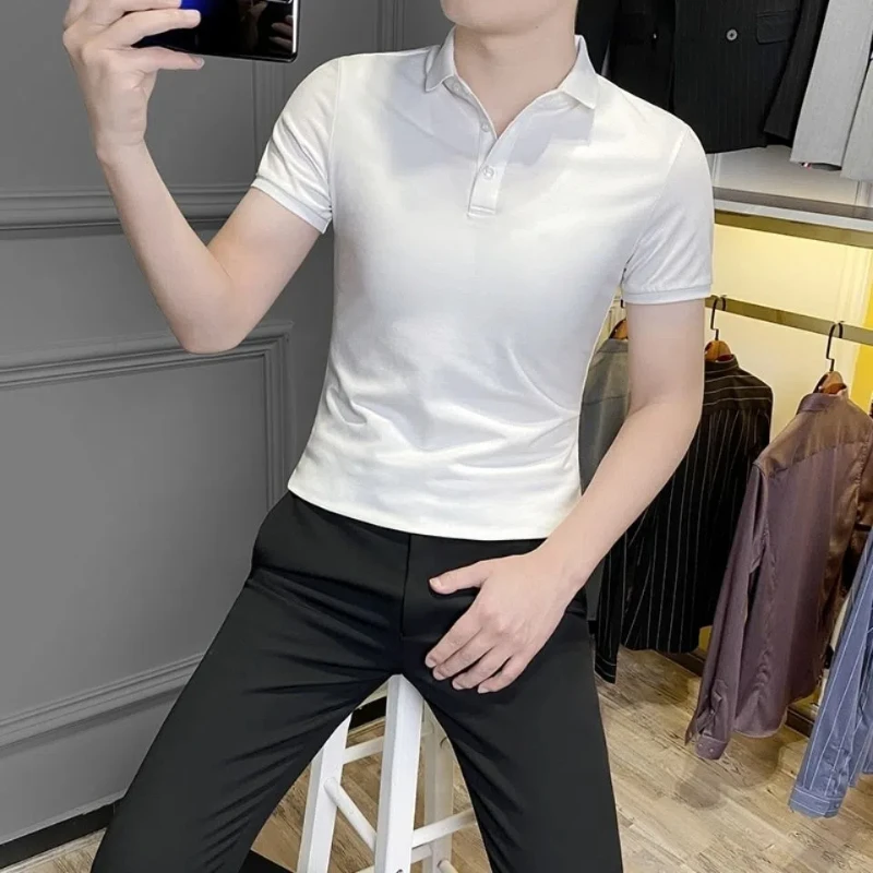 

Новая мужская футболка с короткими рукавами, модная брендовая универсальная футболка с мерсерированными бусинами, рубашка поло