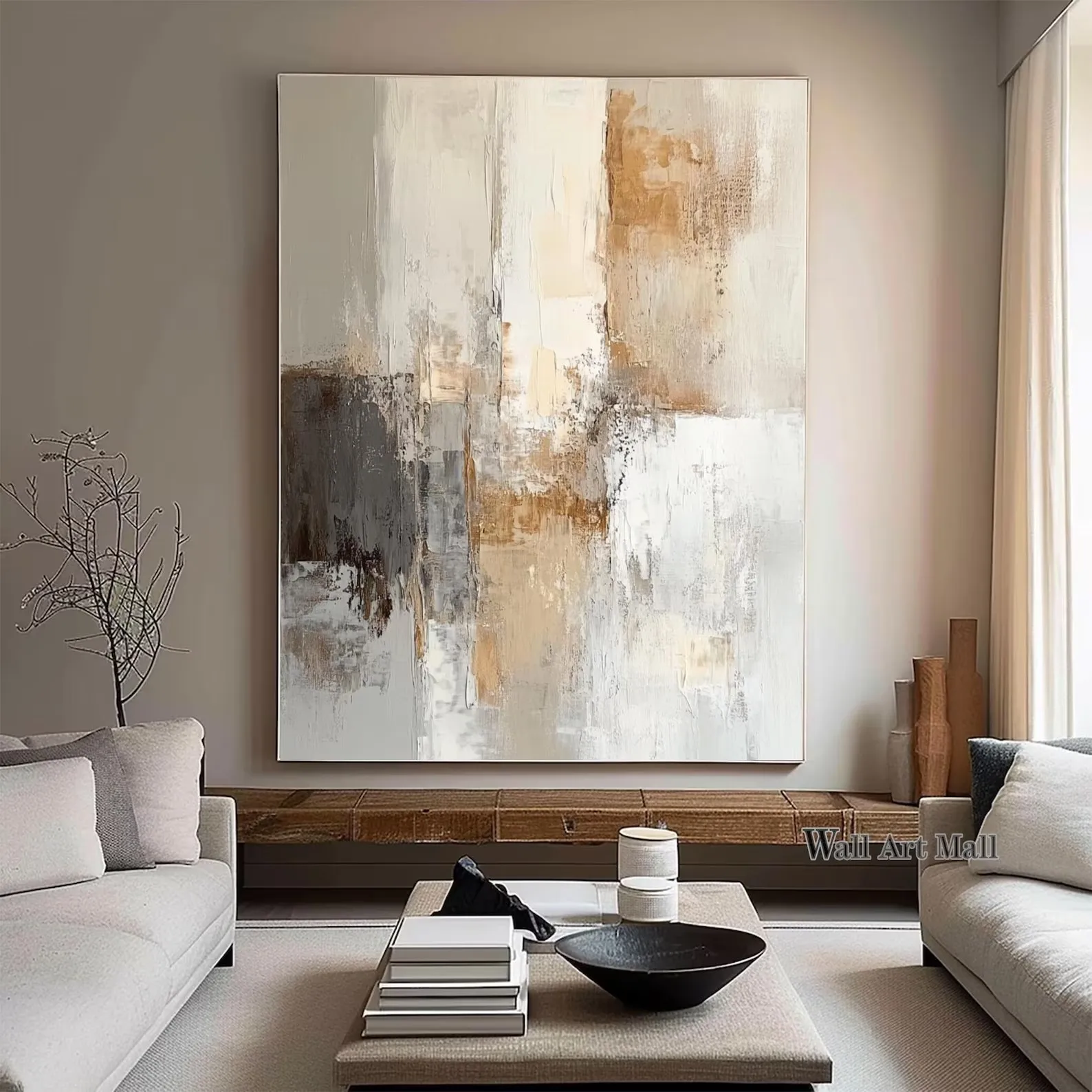 

Large Abstract Gray and Beige Painting Canvas Abstract Painting Gray Wabi-sabi Wall Art White Minimalist Textured Art Home Decor