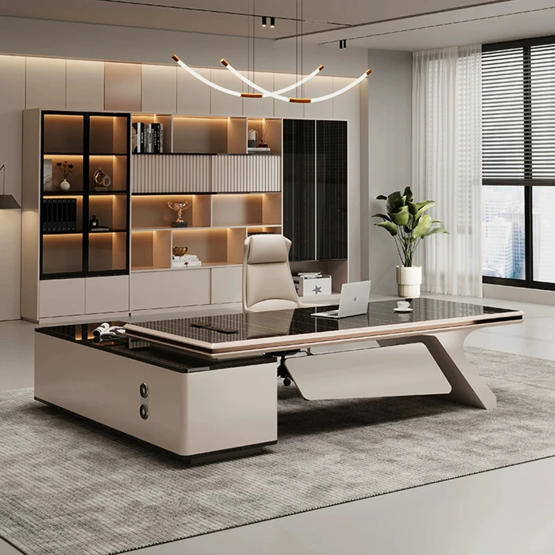 L-shaped Side Cabinet Executive Desk Tabletop Boss Computer Office Table Gaming Manager Display Bureau Bookcase Office Furniture