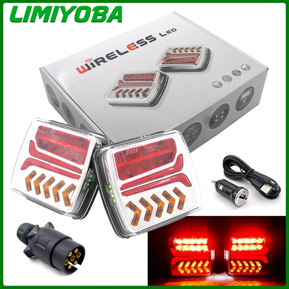1Set 12V 24V Wireless Magnetic LED Tail light Trailer Rear Light Warning Brake Light Camper Lorry Truck Waterproof Turn Signal