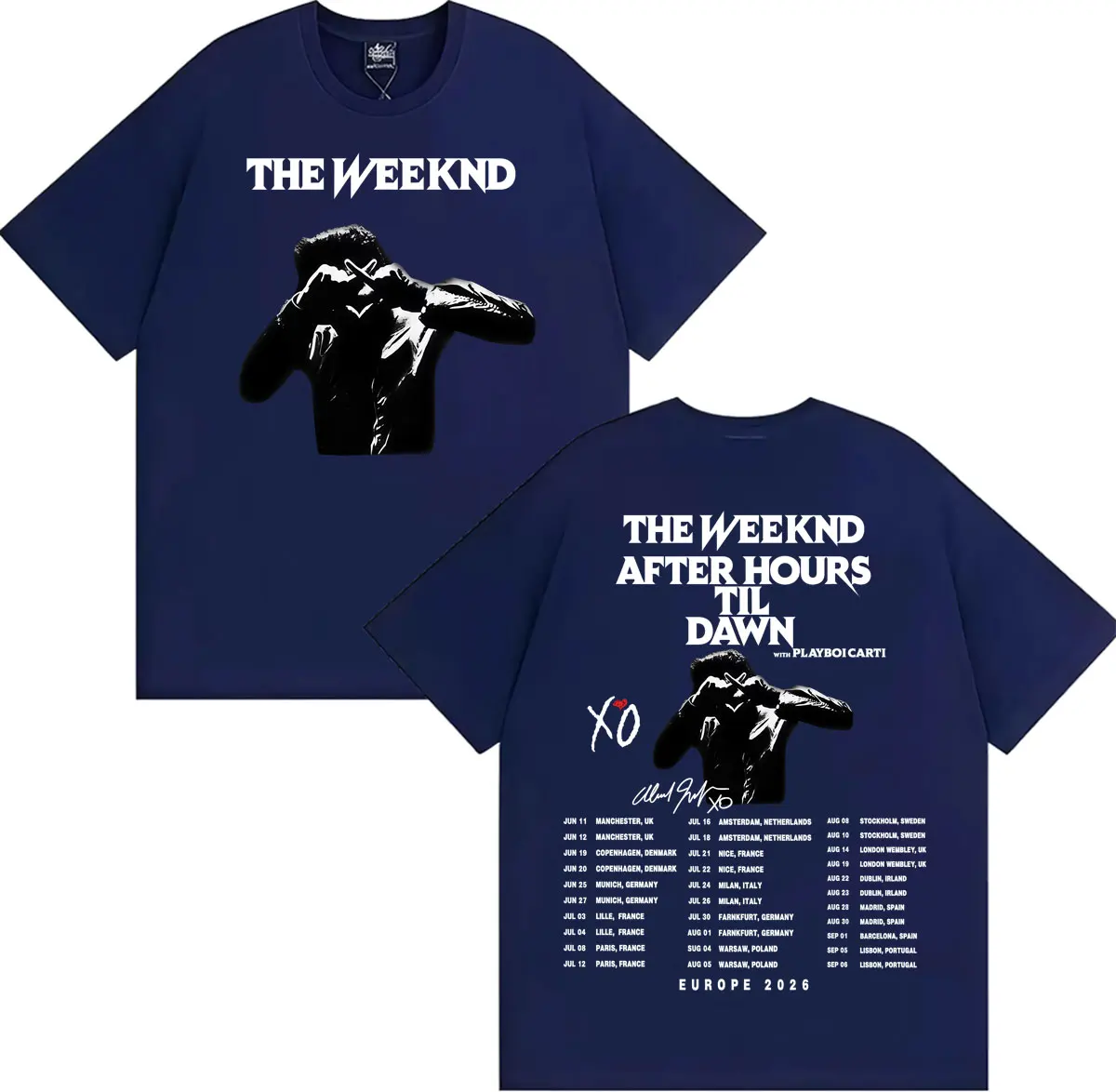 The Weeknd with Playboi Carti After Hours Til Dawn Europe 2026 Graphic T Shirts Men Women Casual Cotton T-shirts Streetwear