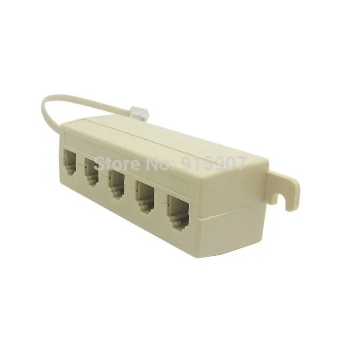 Cablecc CY Cable Beige Color 5 Way Outlet 6P4C RJ11 RJ12 Telephone Phone Modular Jack Line Splitter Adapter  1-in-5-out