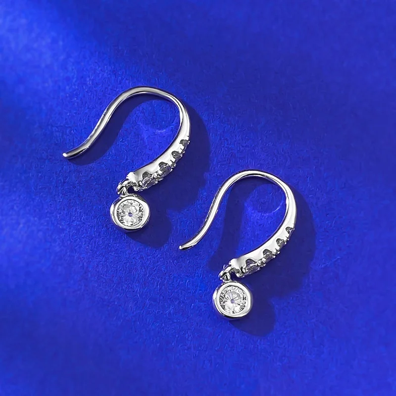 

Luxury Modern 925 Sterling Silver Round Diamond Ear Hook 18K Yellow Gold Moissanite Drop Dangle Unisex Earring Men Fine Jewelry