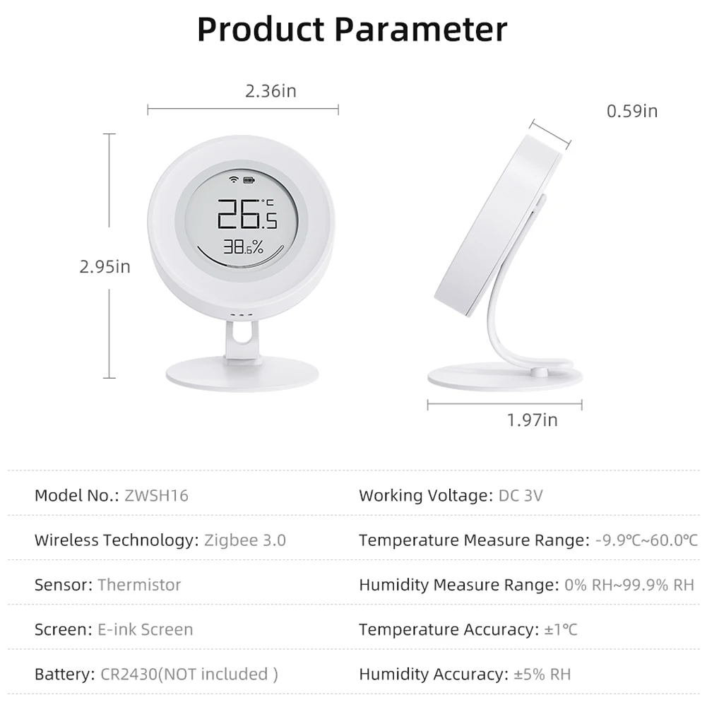 Tuya ZigBee Portable Temperature and Humidity Detector Home Hygrothermograph Digital Display Temperature and Humidity Meter