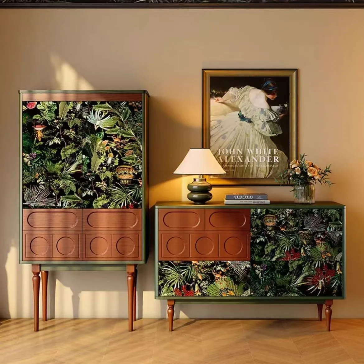 French solid wood retro living room chest of drawers designer second-hand sideboard storage cabinet Internet celebrity locker