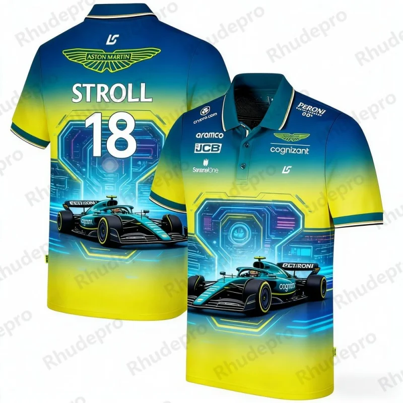 

Рубашка-поло с пуговицами в уличном стиле Aston Martin Racing Team Training, Fernando Alonso 14, мужская и женская одежда с короткими рукавами