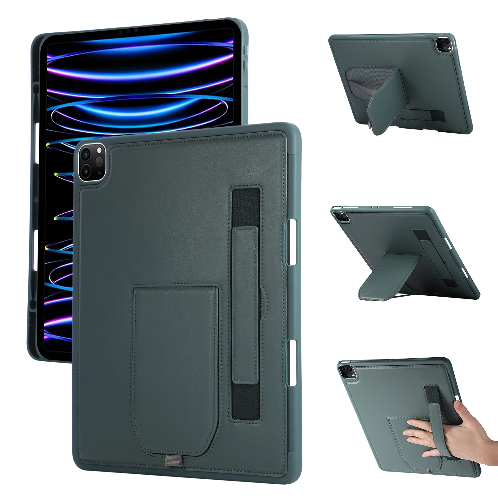 Tablet Case For iPad Air 13 (2025)  /  (2024)  /  Pro 12.9 (2022)  /  (2021)  /  (2020) Kickstand PU + TPU Cover with Wristband