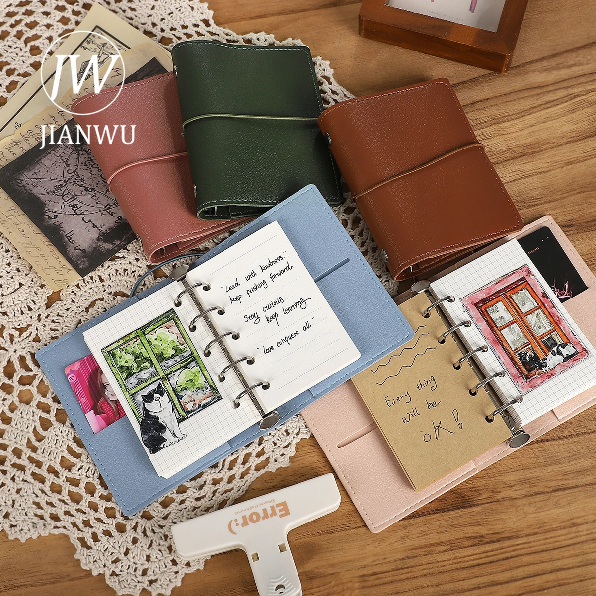 JIANWU M5 Vintage Leather Mini Loose-leaf Notebook 5-holes Hand Ledger Creative DIY Journal Student Supplies Stationery