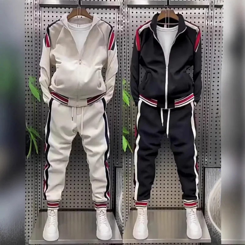 

Spring and Autumn Men's Casual zipper sports suit jacket Casual pants High-quality jogging Golf clothing Men's two-piece set