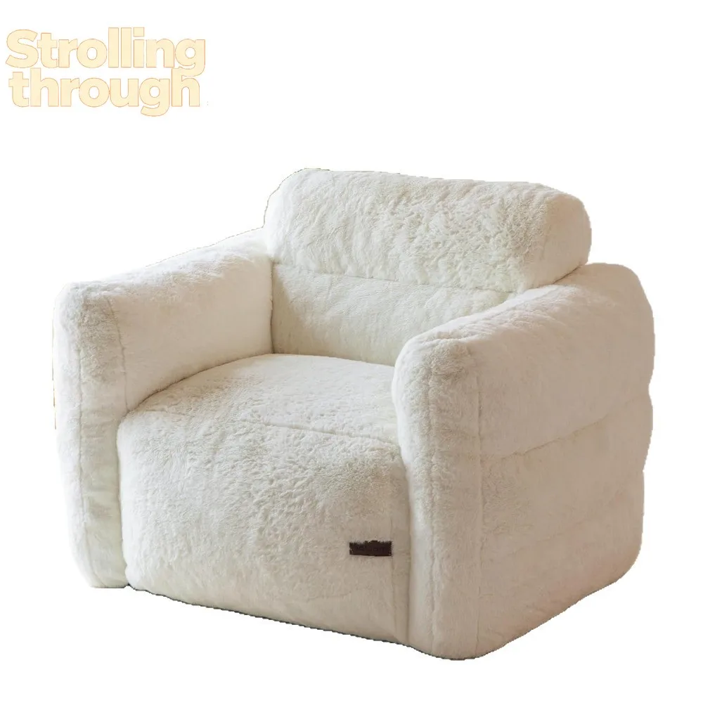 

Cream wind corduroy designer wabi wind solid wood recliner living room balcony leisure lazy single sofa chair