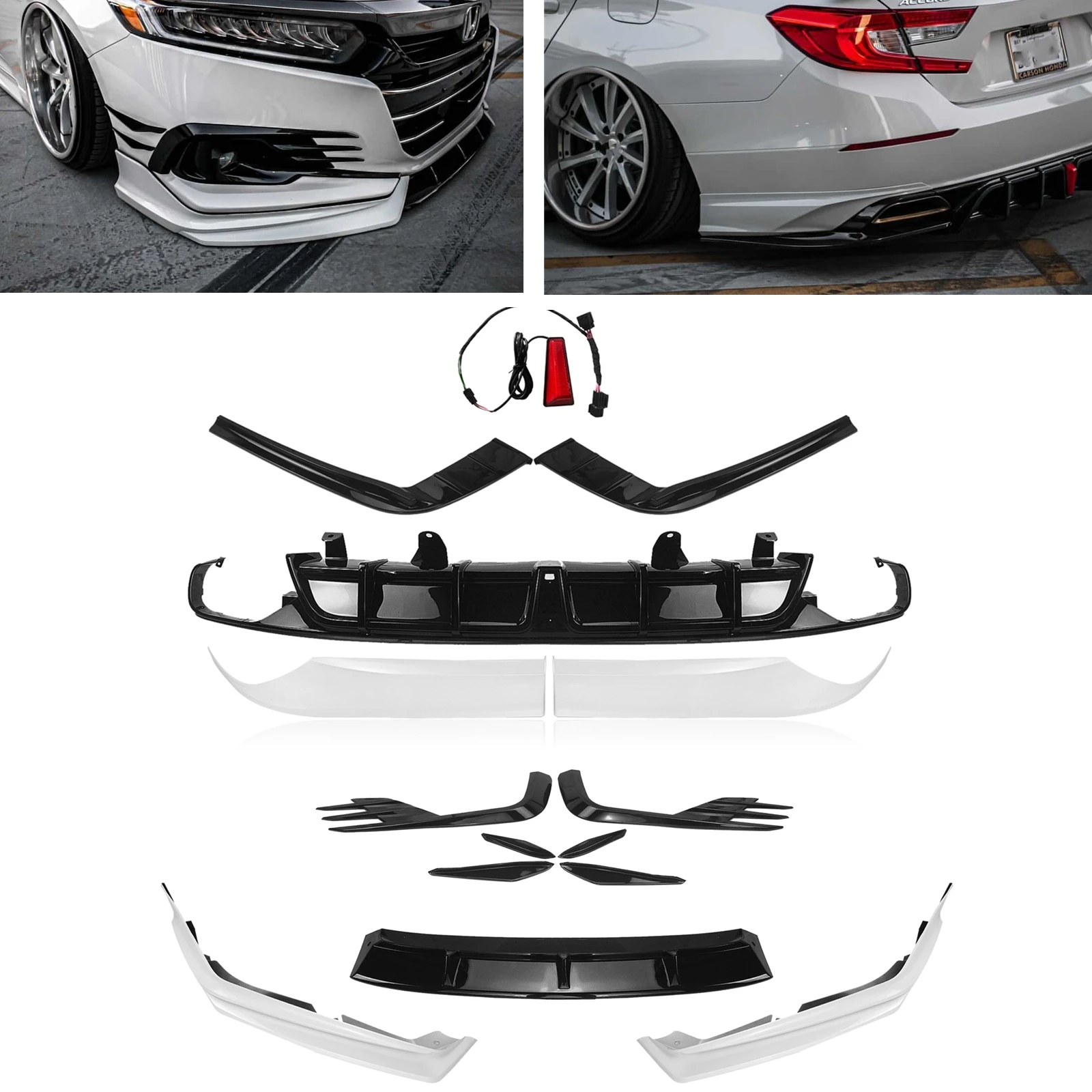 Yofer Body Kit For Honda Accord 2021-2022 Front Bumper Spoiler +Rear Diffuser Lip+Fog Lamp Frame Splitter Air Vent Cover Trim