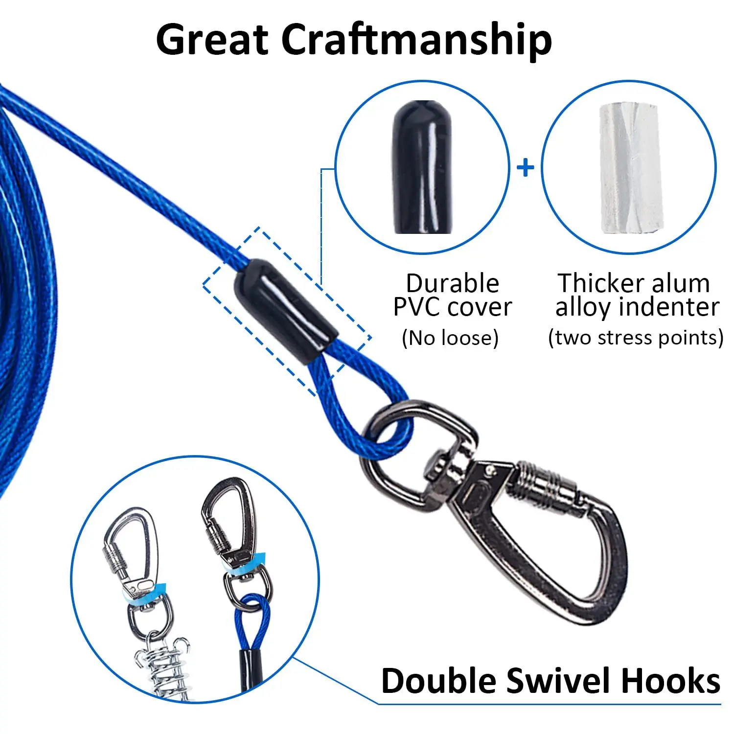 Double-headed Dog Tie Out Cable Leash, Long Steel Wire Rope, Outdoor Dogs Straps, Adjustable Running Rope Supplies