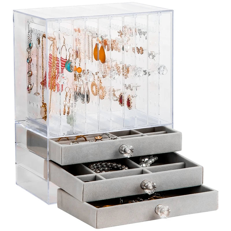 

Transparent Jewelry Box Ring Necklace Bracelet Jewelry Boxes Organizer Velvet Drawer Earrings Display Stand Accessories Storage