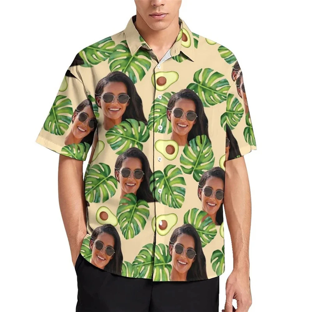 Camisas florales de aguacate y hoja de palma para hombres, ropa personalizada, impresión 3D, camisa de playa hawaiana y2k, Top de los 90, ropa