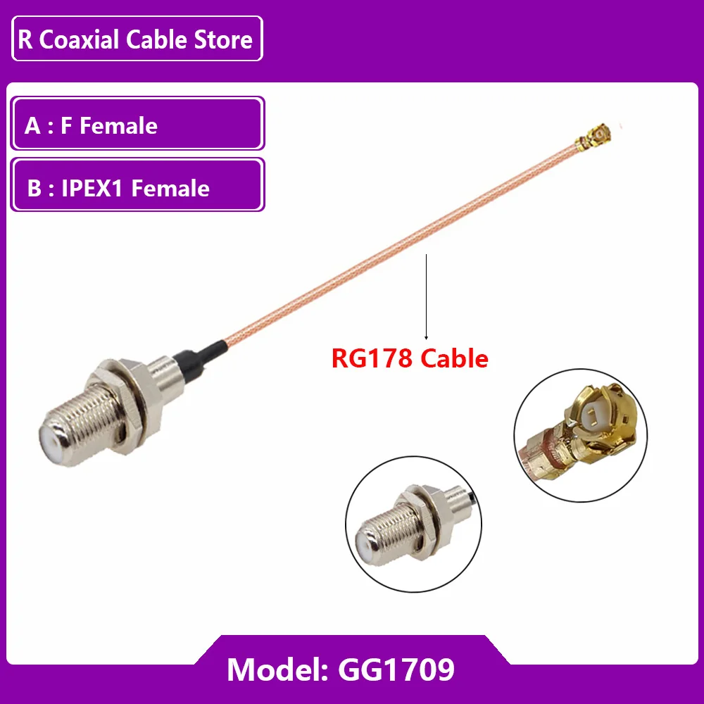 1PC RG178 F Female Bulkhead to uFL/u.FL/IPX/IPEX-1 Female Jack Coaxial RF Pigtail Cable WIFI 3G Antenna Extension Cable Cord