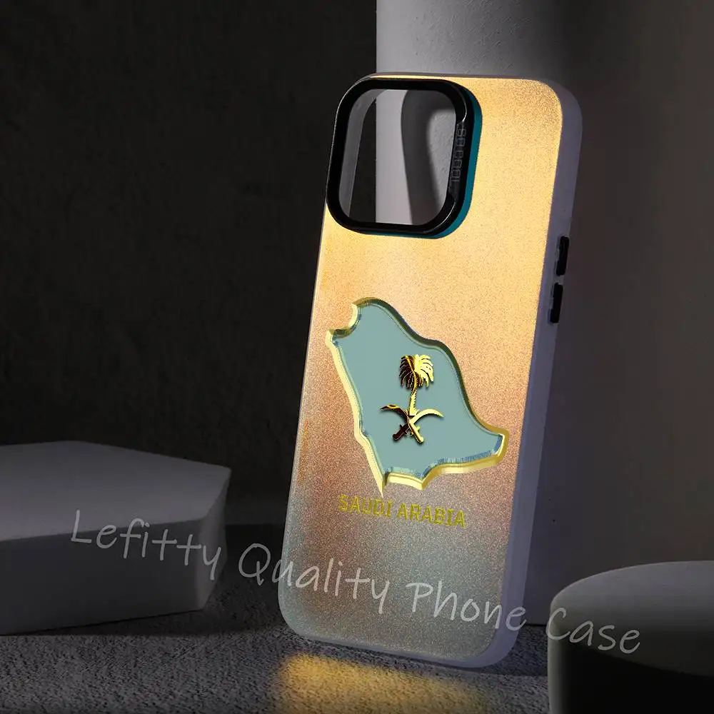 

Cool Luxury Logo Saudi Arabia Phone Case For IPhone 16 15 14 13 12 11 Pro Max Matte Aurora Multicolor Laser Gradient Funda