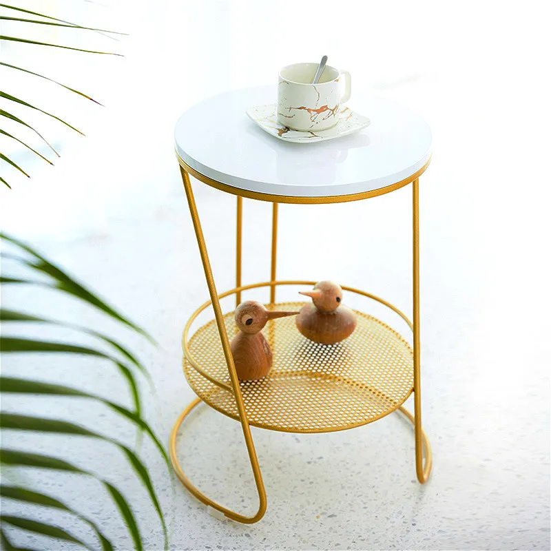 Marble Desktop Sofa Side Table Golden Corner Table End Table Round Small Coffee Table Golden Black Legs Frame