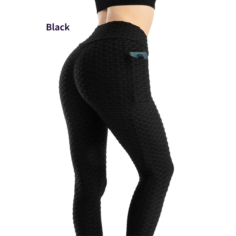 Leggings de cintura alta com bolsos para mulheres, calças justas de levantamento de bumbum, ioga anti celulite, fitness, corrida, treino, moda