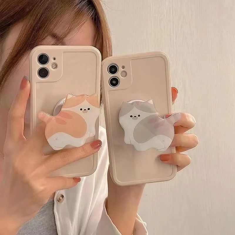 

Cute Cartoon Mobile Phone Bracket Retractable Kitten Multifunctional forHolder Stand Grip Tok Phone Accessories