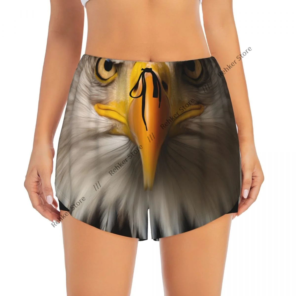 女性ヨガショーツハクトウワシ背景軽量アスレチック速乾通気性アウトドアランニングショーツ