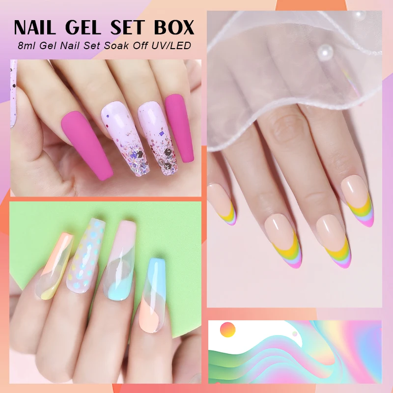 Arte Clavo 24 Pçs/set 8ml Macaron Gel Unha Polonês Com Caixa Semi Permanente UV Gel Soak Off Nail Art Kit Verniz Para Manicure