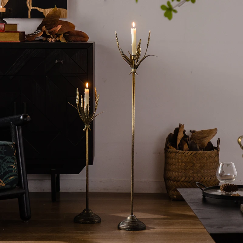 Tall Gold Iron Candle Holder, Flower Shape Floor Candlestick, Vintage Metal Candle Stand, 70cm/100.5cm, Home Decor
