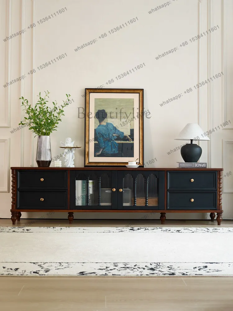 French American retro style solid wood TV cabinet shows medieval style