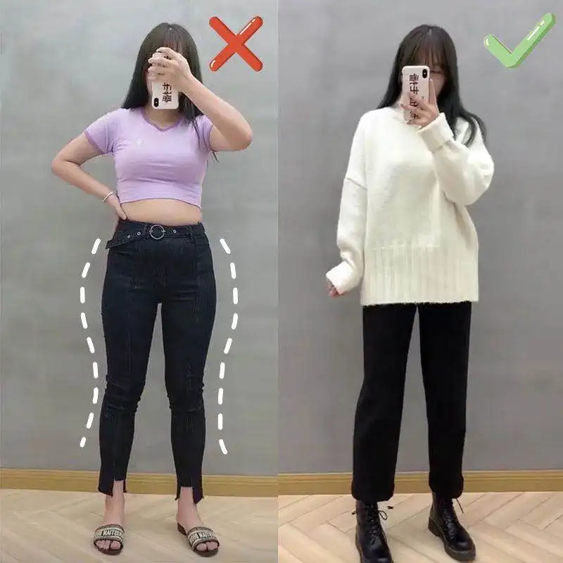 Thiened Fce Bla jean femme automne hiver ample taille haute jambe droite pantalon grande taille résistant à l'usure longue fermeture éclair