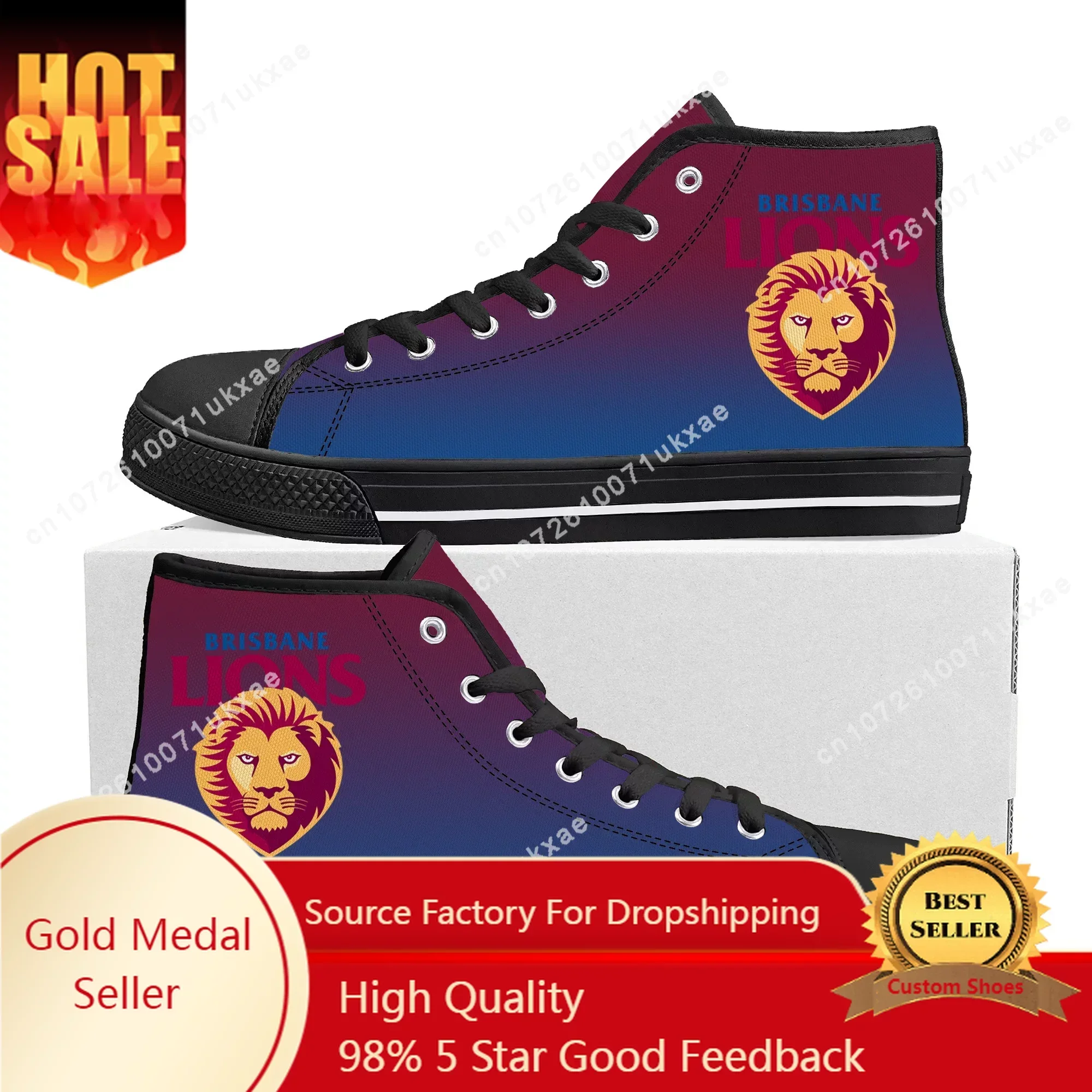 Brisbane Lions Australian Football High Top Sneakers Mens Womens Teenager High Quality Canvas Sneaker Shoe Casual Custom Shoes