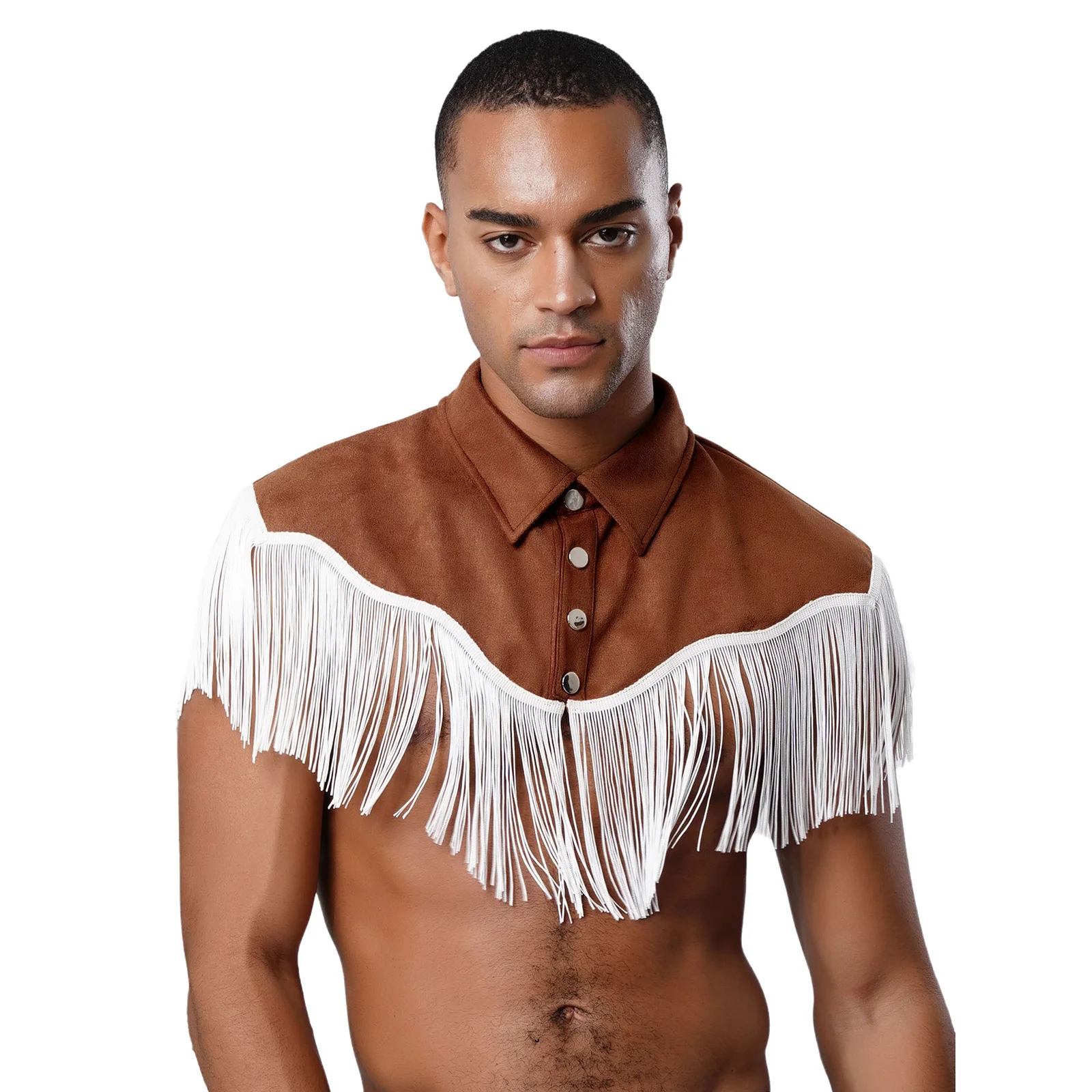 Carnaval de Halloween para hombre, Cosplay de vaquero, chaleco recortado con borlas, chal de hombro Vintage con flecos para trajes de espectáculos de escenario Hippie de vaquero