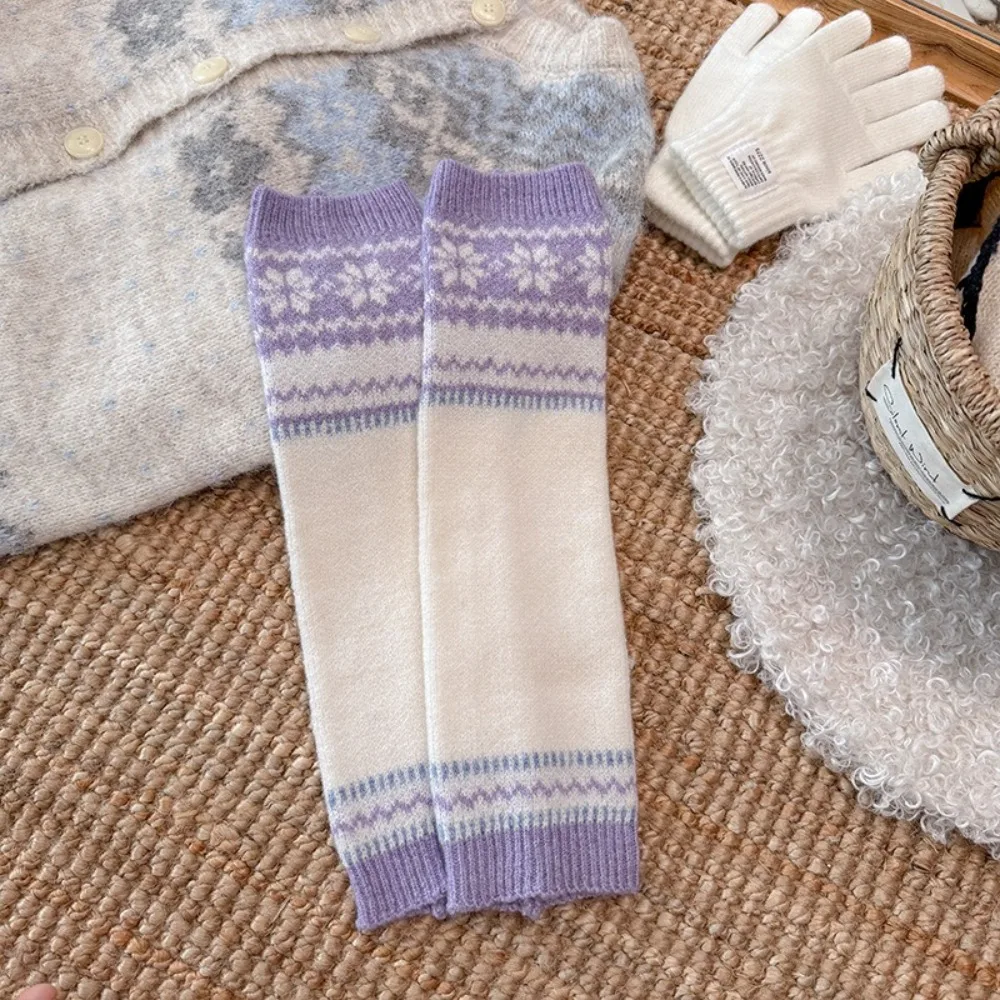 Soft Texture Fair Isle Leg Warmers Snow Pattern Wool Blend Calf Socks Thick Knit Casual Style Slouch Socks Autumn Winter