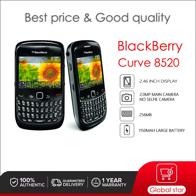 BlackBerry – smartphone Curve 8520 reconditionné et Original débloqué, téléphone portable, 512 mo de RAM, 512 mo de RAM, caméra 5mp, livraison gratuite