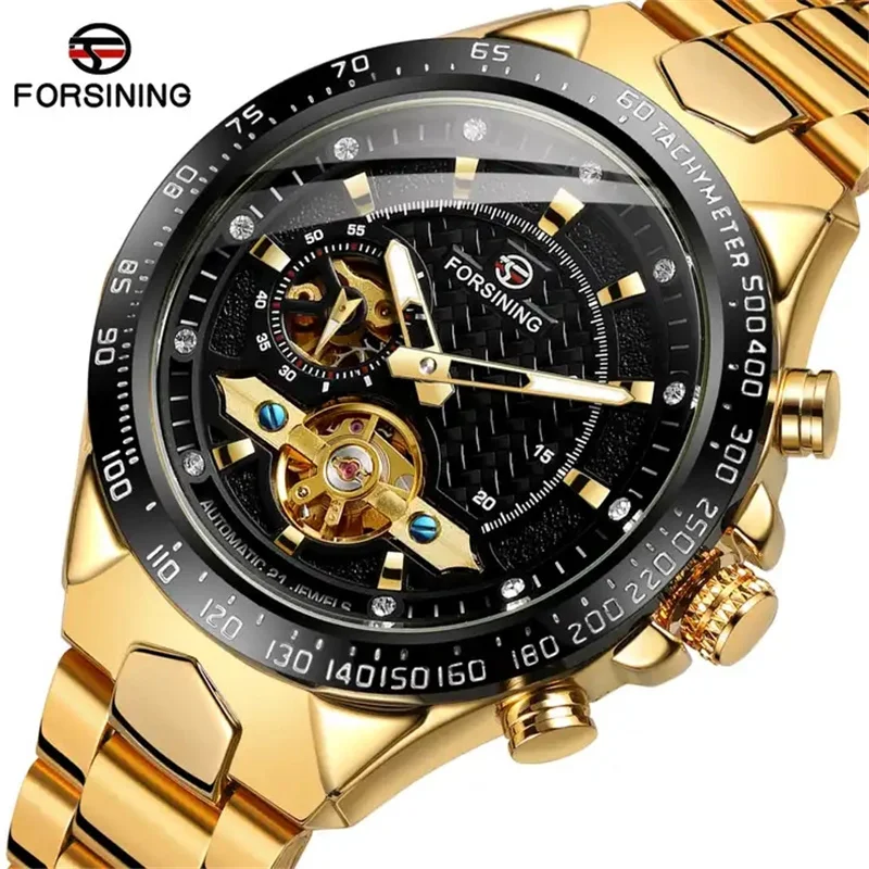 

FORSINING 432B LuxuryTourbillon Skeleton Mechanical Watches Gold Engraved Automatic Men Watch Stainless Steel Direct Selling