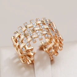 Kienl Trend 585 Rose Gold Color Big Ring for Women Vintage Natural Zircon Glossy Metal Weave Ring Ethnic Bride Daily Jewelry